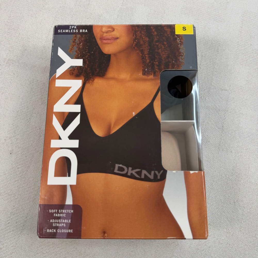 DKNY 2-Pack Seamless Bra Black Sand Adjustable Straps Size Small 1571930